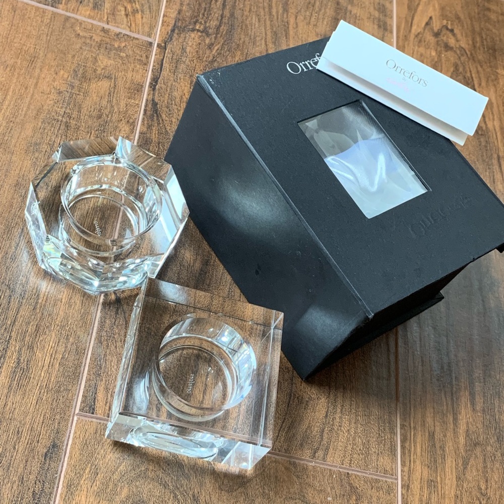 Orrefors Crystal Totem SerenityCandle Holder Pair